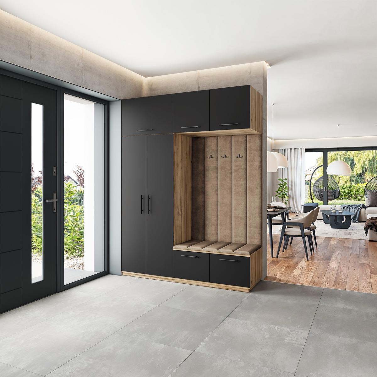 GARDEROBENSCHRANK REMA 180/240/60 cm Modern Garderobe-Set Eiche Wotan - Eiche Wotan/Schwarz, Holzwerkstoff (180/240/60cm) - MASSENO