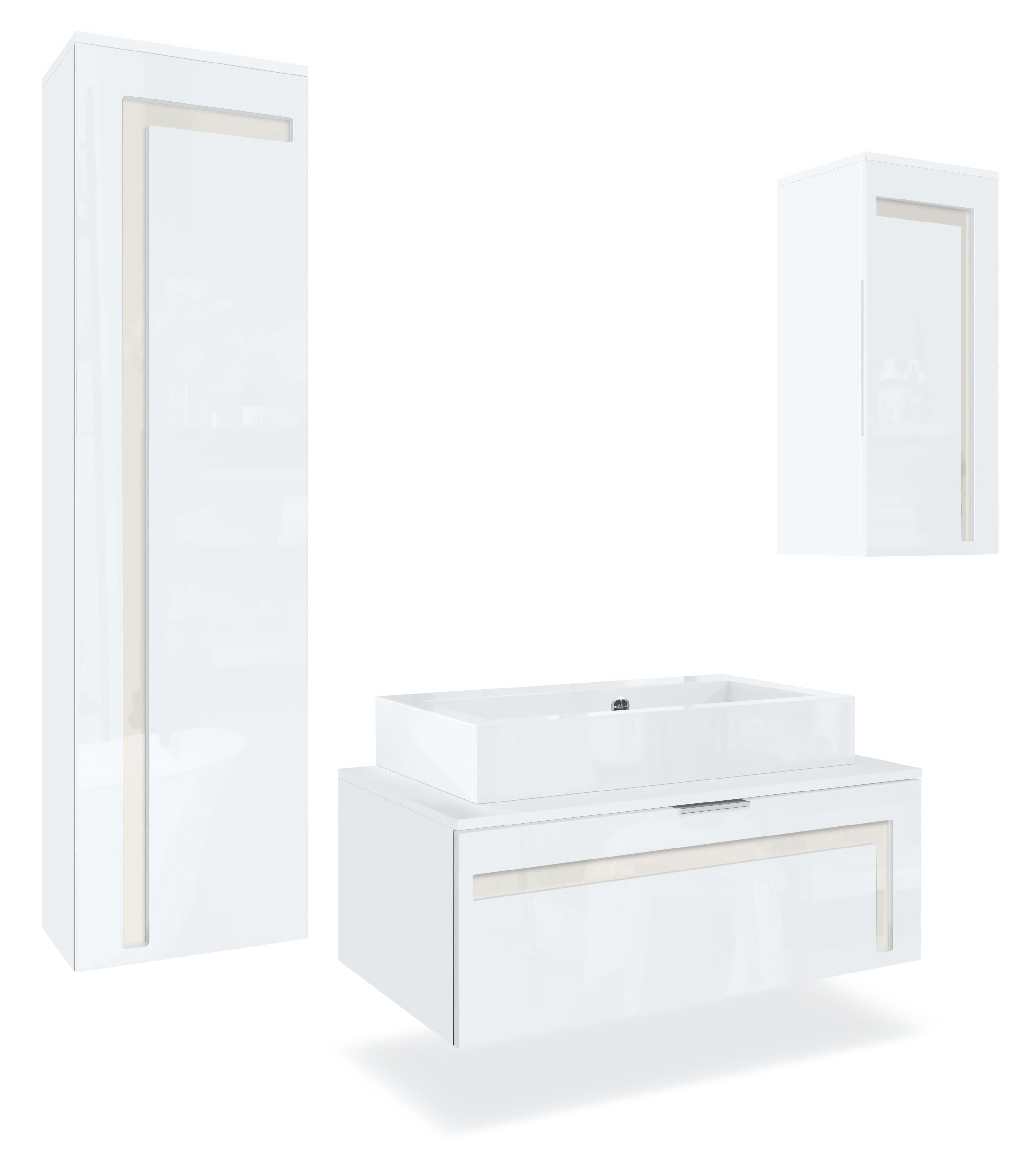 BADMÖBELSET Aloha Absetzungen in Creme Hochglanz - Creme, Holzwerkstoff (200/193/51cm) - Vladon