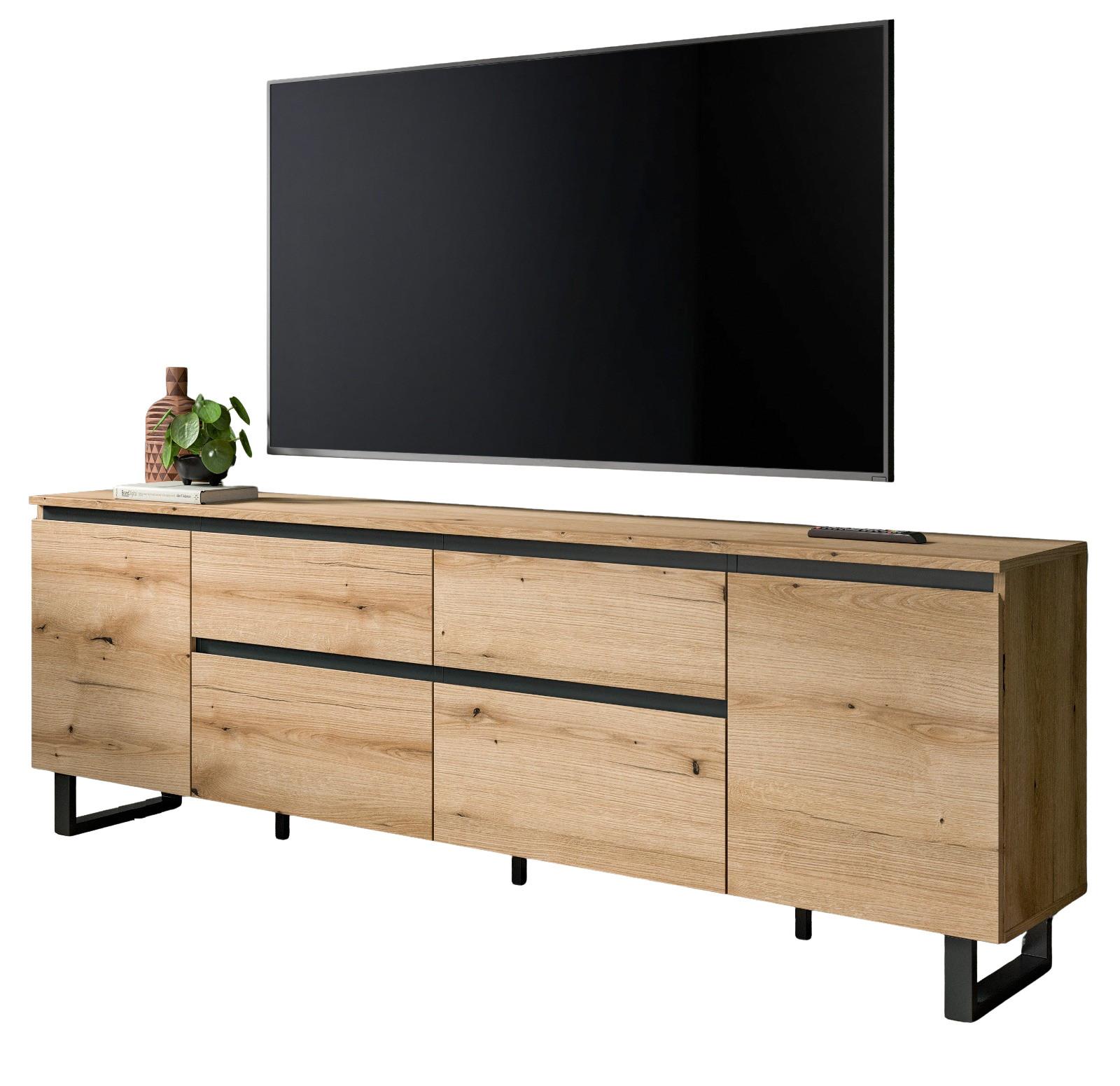 TV-LOWBOARD Evoke Eiche, schwarz, TV Unterschrank 188 x 65 cm, Soft-Close und Komforthöhe - Eichefarben/Schwarz, Holzwerkstoff/Metall (188/65/36cm) - Inn.Furn