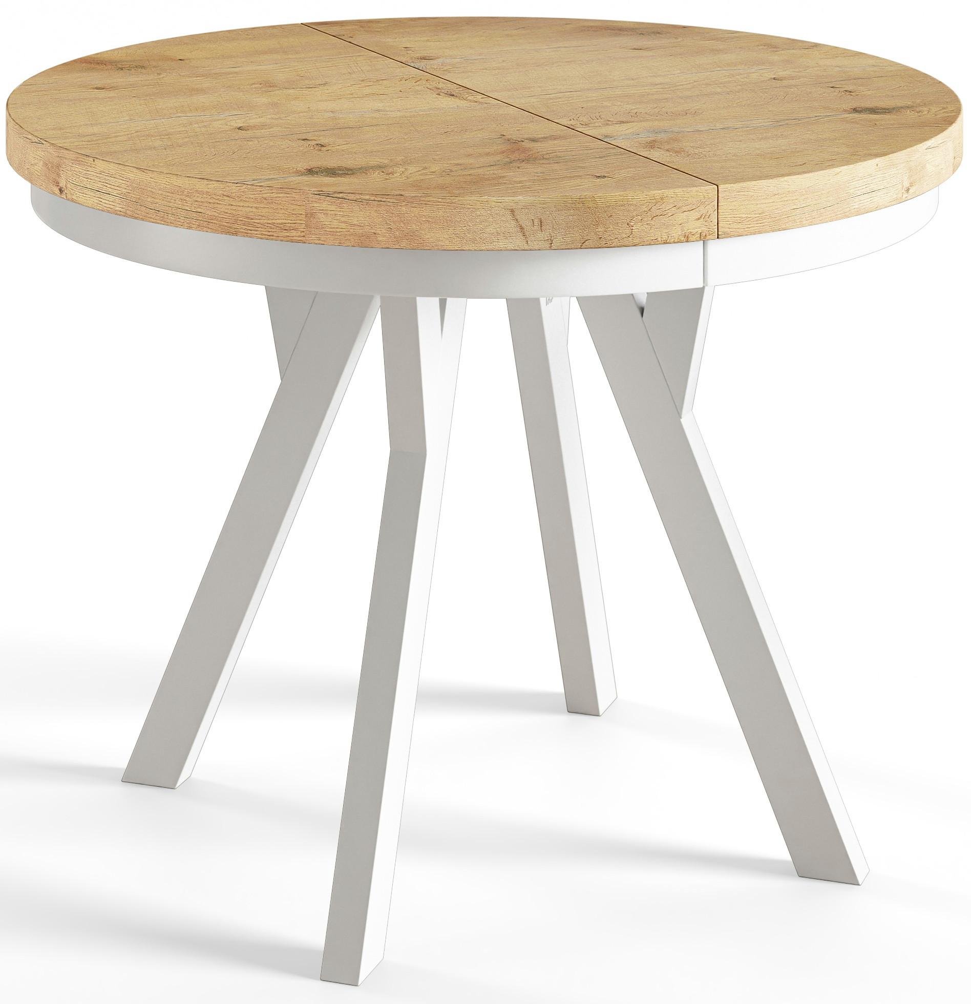 RUNDER Esstisch ausziehbar – Moderner Wohnzimmertisch und Küchentisch – Tisch mit Stabile Konstruktion, Durchmesser 90 cm - 190 cm - Farbe Lancelot - Beige/Weiß, Holzwerkstoff (90/90/77cm) - Alpi-Möbel