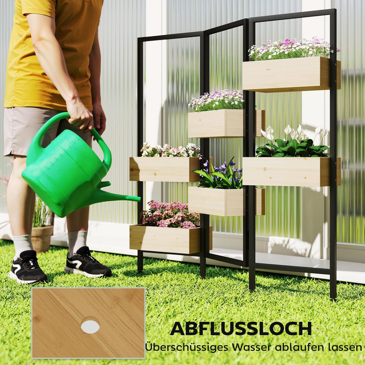 BLUMENTREPPE aus Tannenholz & Stahl, Schwarz - Naturfarben, Holz/Metall (20/112/116cm) - Outsunny