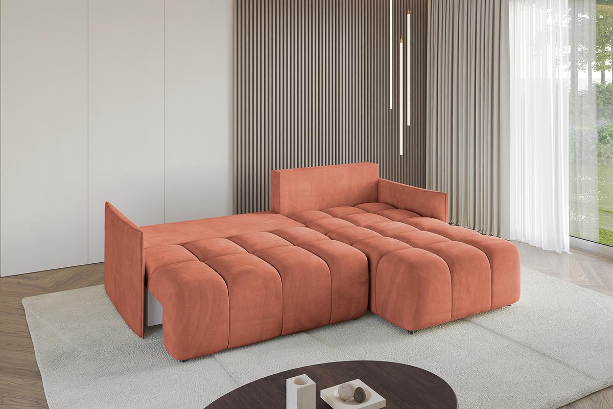 ECKSOFA Ottomane rechts LONLI-L 251x189x68 Koralle Velours - Koralle, Holzwerkstoff/Kunststoff (189/251cm) - ALTDECOR