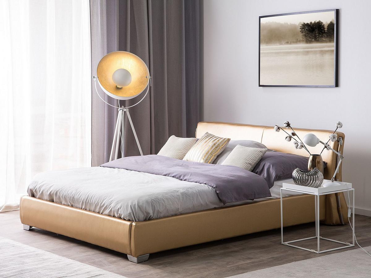LEDERBETT 160/200cm Gold Paris - Goldfarben, Leder (160/200cm) - Beliani
