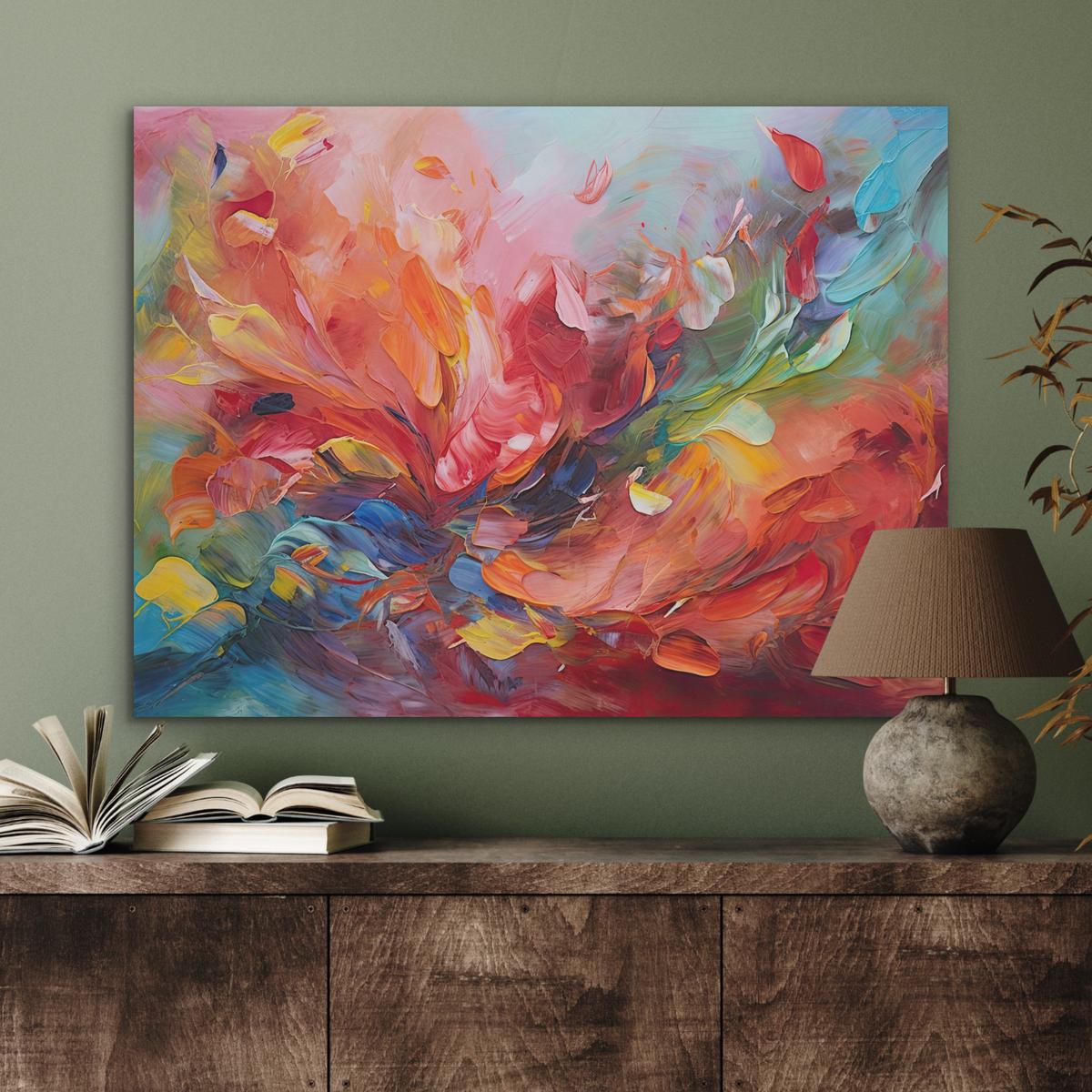AKUSTIKBILD Ölgemälde - Kunst - Abstrakt - Farbenfroh Gemälde 80x60 cm - Altrosa, Textil (80/60/0.9cm) - MuchoWow
