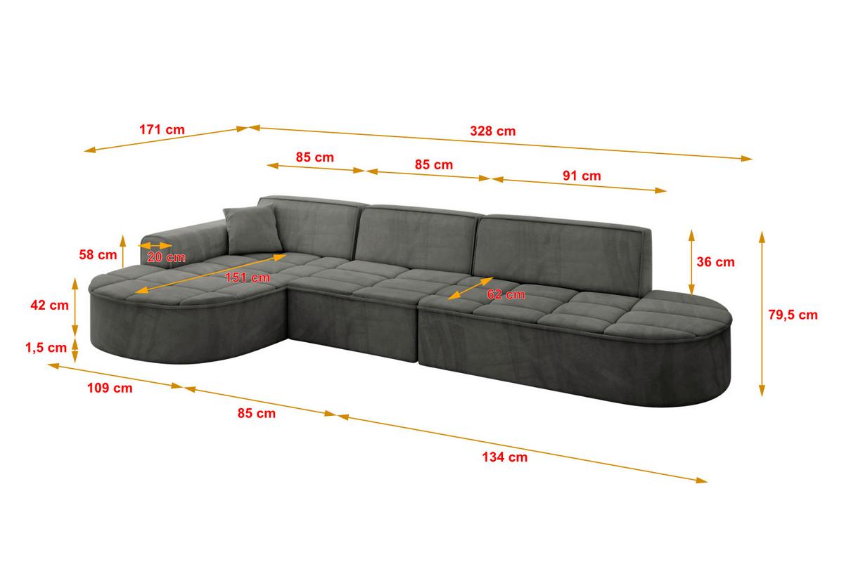 ECKSOFA Ottomane Links TARO-L2 - 328x171x79,5 cm Dunkelgrau - Dunkelgrau, Holzwerkstoff/Textil (328/171cm) - ALTDECOR
