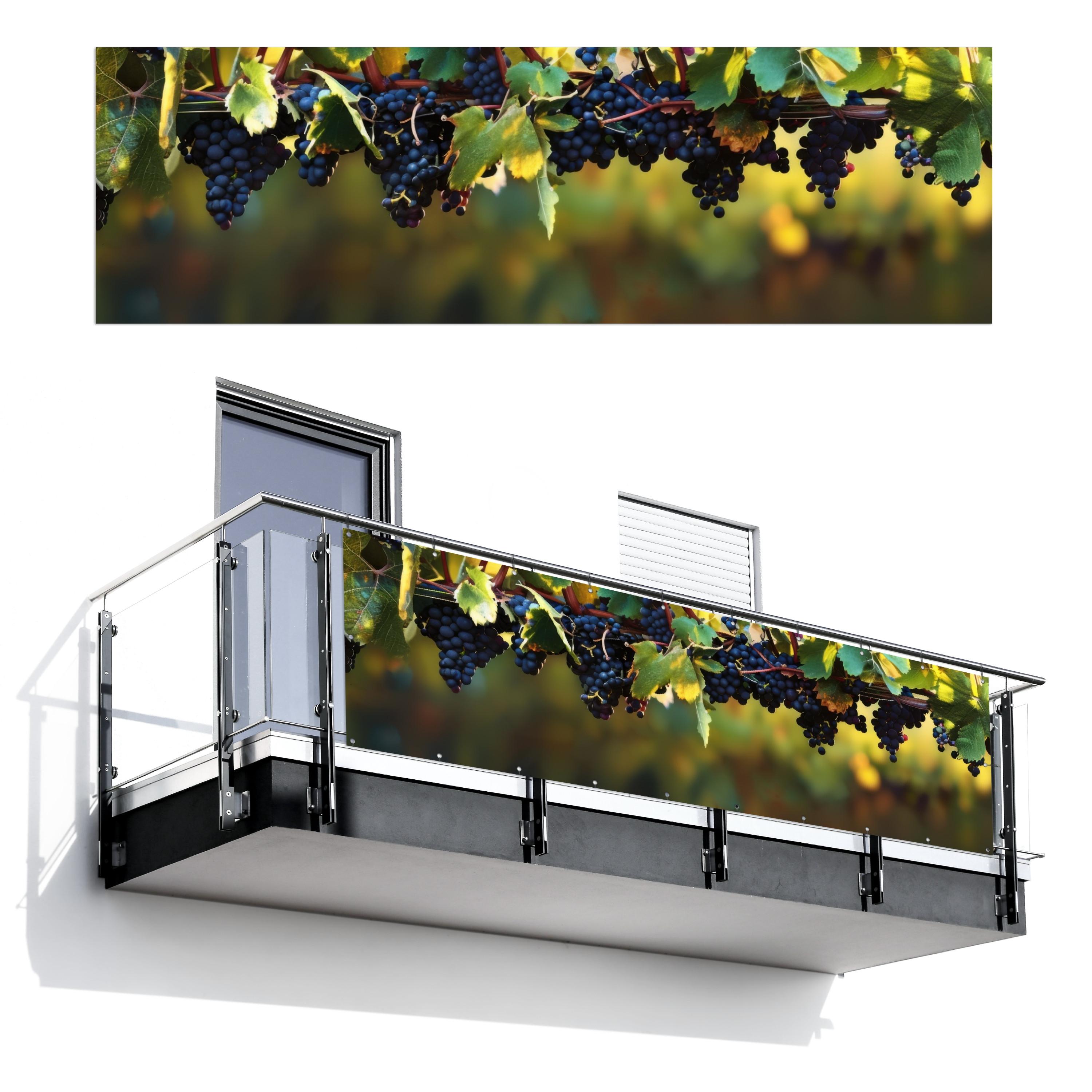 BALKON-SICHTSCHUTZ Trauben - Wein - Natur - Grün Windschutz 300x95 cm - Weinrot, Kunststoff (300/95cm) - MuchoWow