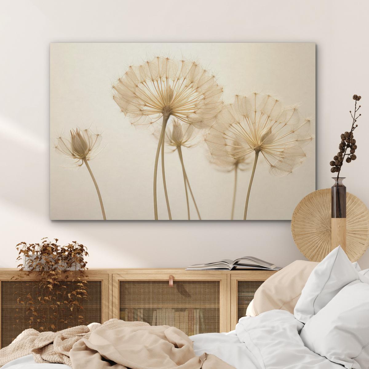 AKUSTIKBILD Sonnenlicht - Löwenzahn - Botanisch - Blumen Wandbild Wohnzimmer 100x70 cm - Creme, Kunststoff (100/70/0.9cm) - MuchoWow