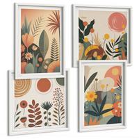 BILDER SET 4er Set - 50x50 cm & 40x60 cm Weißer Rahmen - Boho-Pflanzenmuster - Weiß, Kunststoff (50/50cm) - TULUP