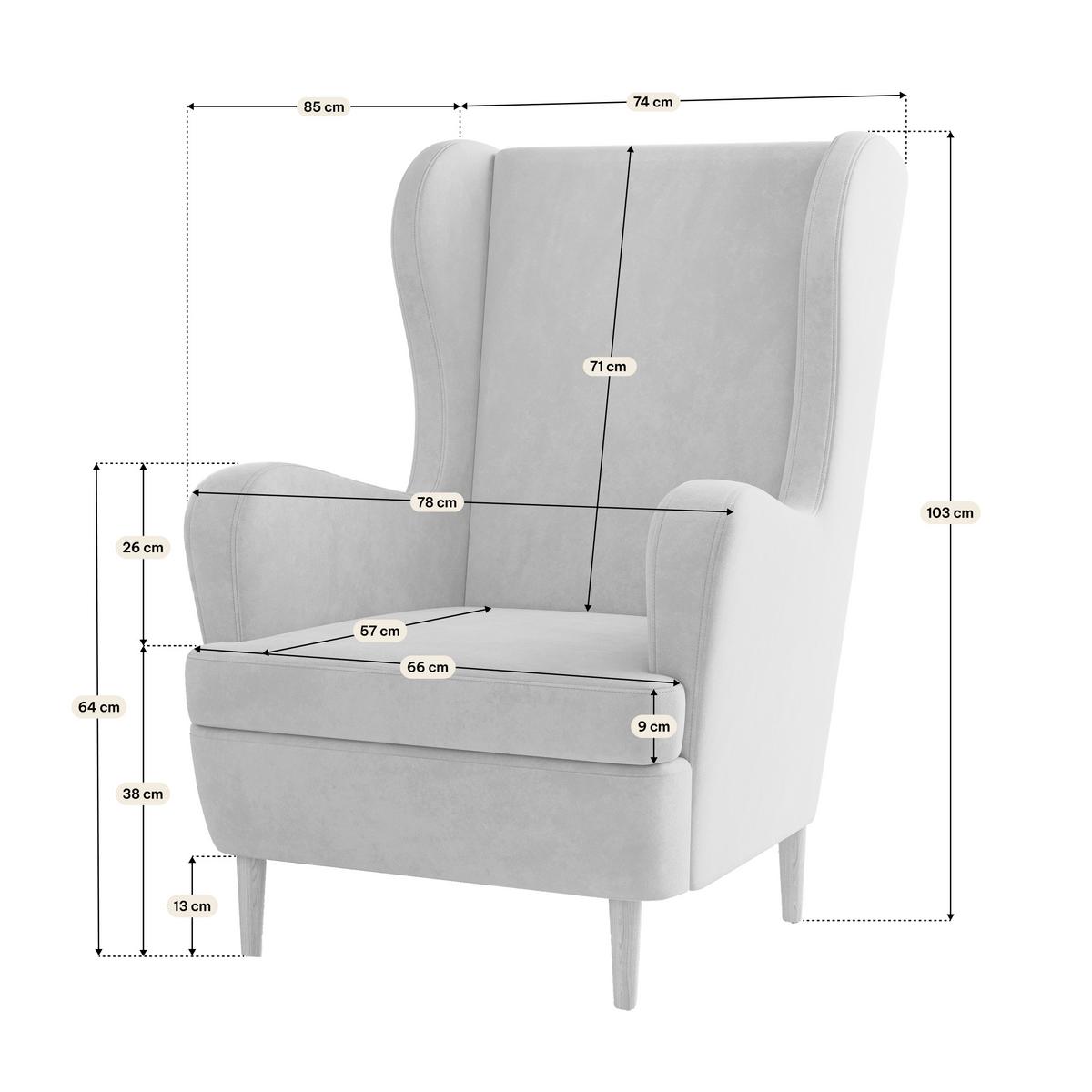 SESSEL VOGERA Ohrensessel Polstersessel, Hellgrau - Eichefarben/Hellgrau, Holzwerkstoff (78/103/85cm) - MASSENO