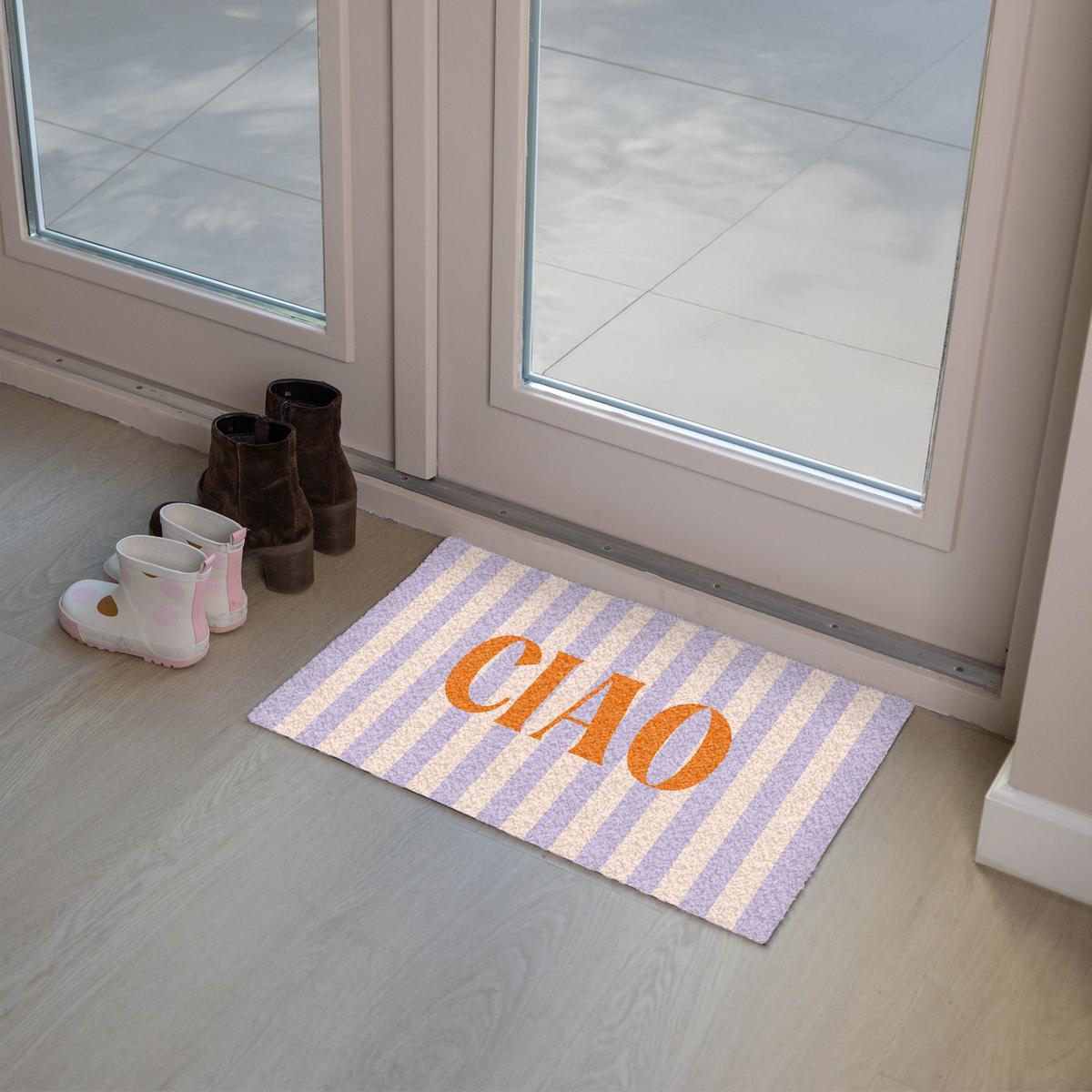 FUSSMATTE Ciao - Zitat - Pastell - Streifen Schmutzfangmatte 60x40 cm - Flieder, Kunststoff (60/0.4cm) - MuchoWow