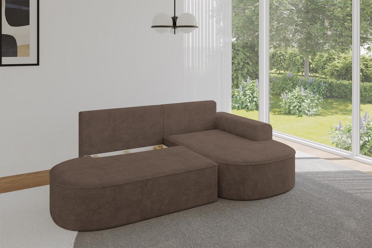ECKSOFA mit Schlaffunktion und Bettkasten Ottomane Rechts MARI-L1-S - 283x167x73 cm Braun Velours - Schwarz/Bronzefarben, Holzwerkstoff/Kunststoff (167/283cm) - ALTDECOR