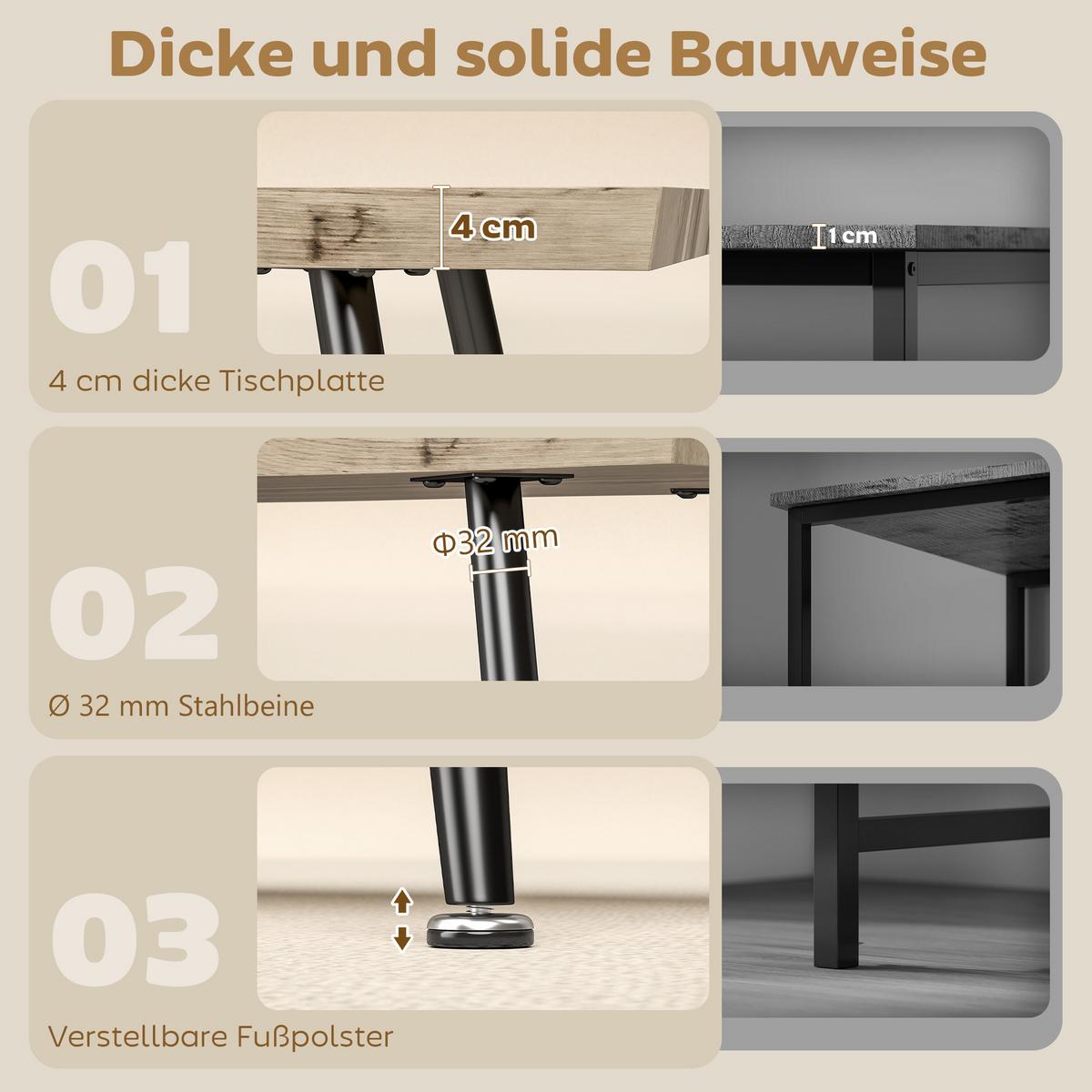 COUCHTISCH aus MDF Stahl Eiche - Eichefarben/Schwarz, Holzwerkstoff/Metall (100/50/45cm) - HOMCOM
