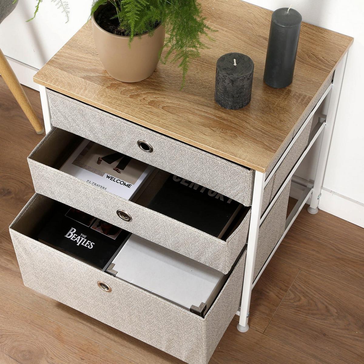 KOMMODE mit 3 Schubladen aus hellem Vliesstoff - L48 cm - Weiß, Holzwerkstoff (40/51/41cm) - Calicosy