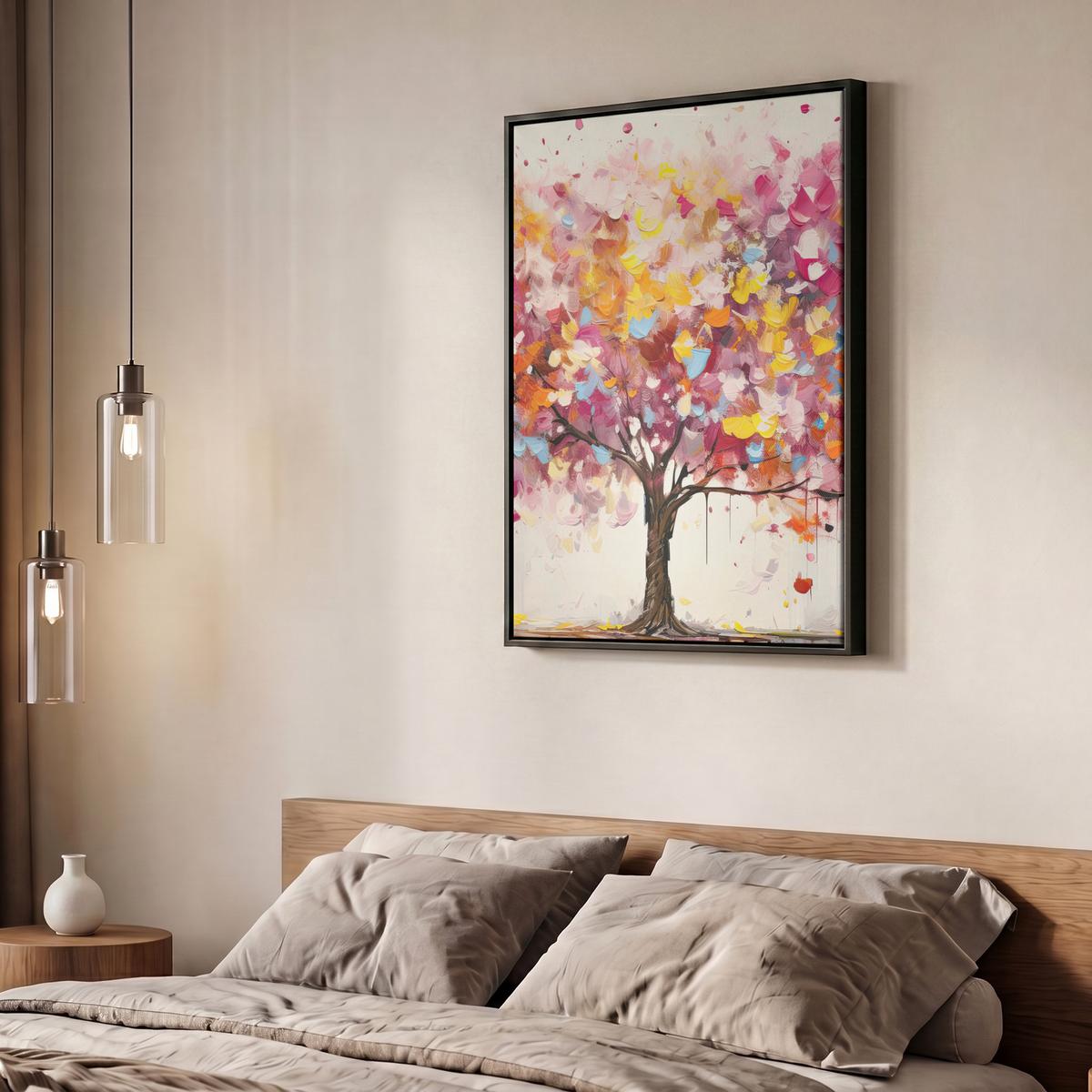 LEINWAND Bilder mit Rahmen - Aquarell - Baum - Kunst - Abstrakt - 60x80 - Multicolor, Textil (60/80cm) - MuchoWow