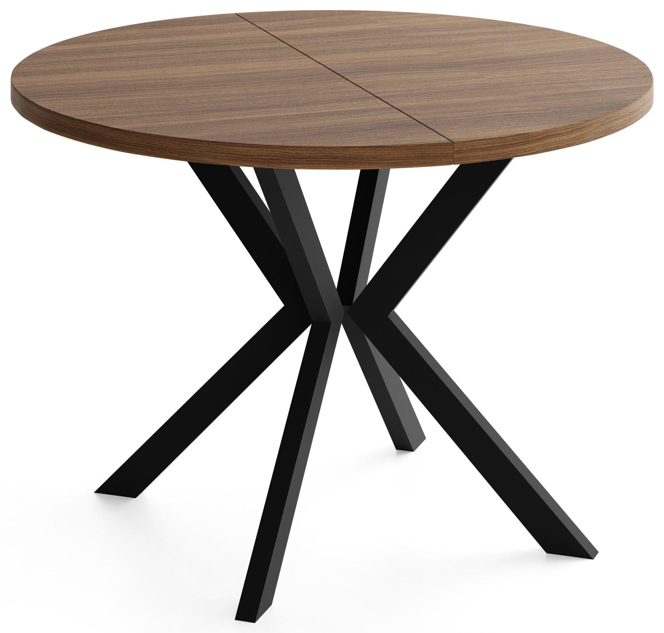 ESSTISCH Valeo runder ausziehbarer, Walnuss Braun 100-180/100/76 cm - Walnussfarben/Schwarz, Holzwerkstoff/Metall (100/180/76cm) - WFL GROUP