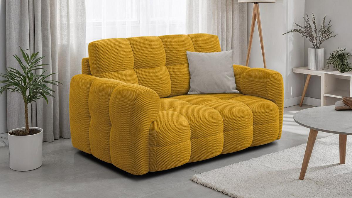 SOFA MELLOW 2-Sitzer, safran - Gelb/Schwarz, Holz/Textil (153/87/98cm) - Wozimo