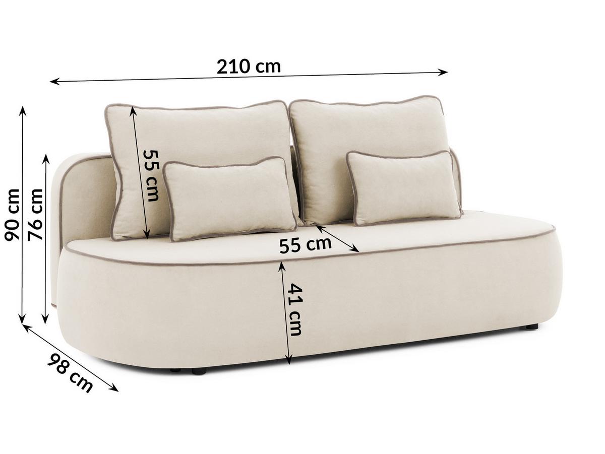 KINDERSOFA Vero im modernen und abgerundeten Design mit Schlaffunktion und Bettkasten aus Beige Plüschstoff mit tauper Paspel - Beige/Schwarz, Holz/Kunststoff (210/90/98cm) - S-Style Möbel