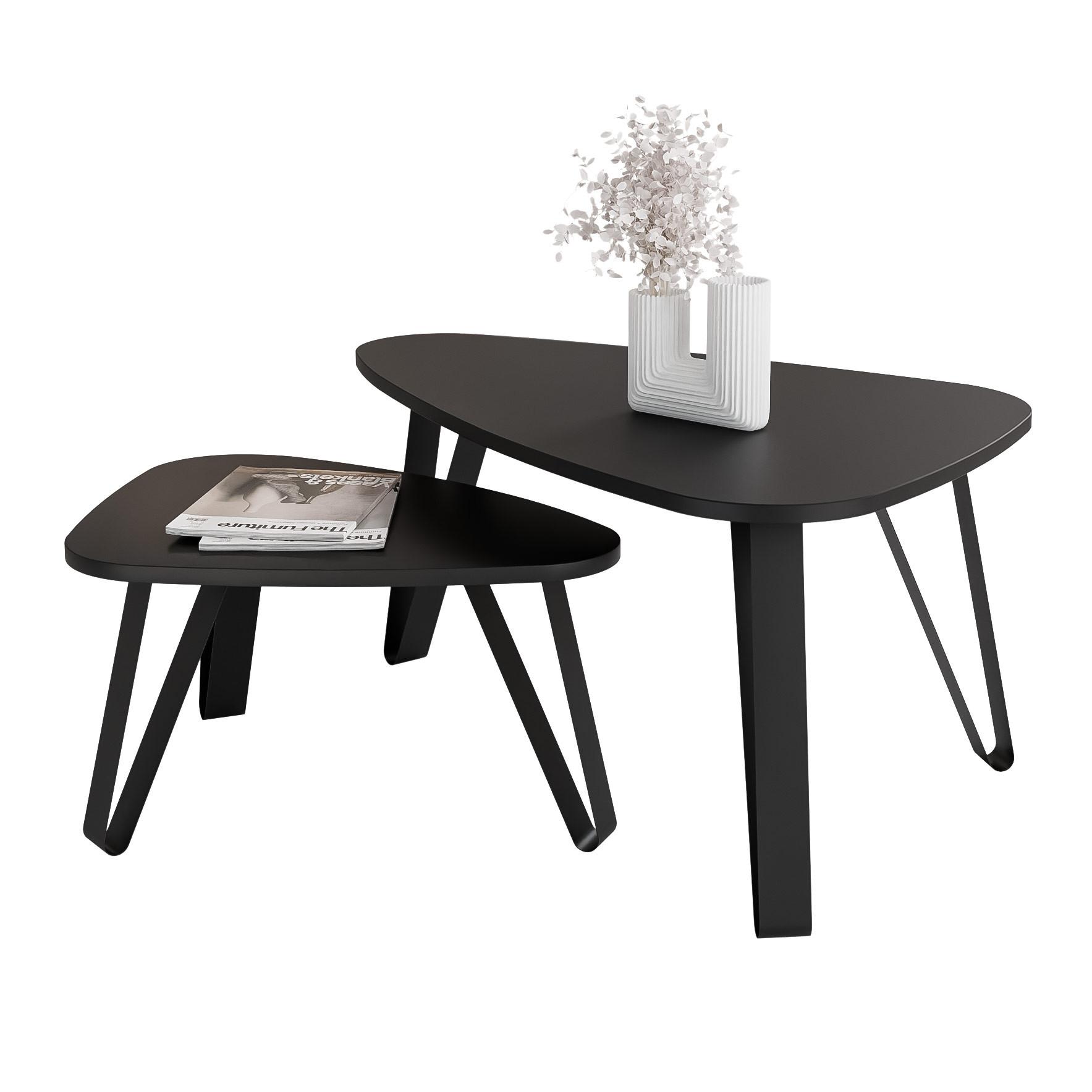 SATZTISCH NOA Stahlgestell, Freiform, Schwarz / Schwarz Molet - Schwarz, Holzwerkstoff/Metall (94/60/42cm) - Idohome