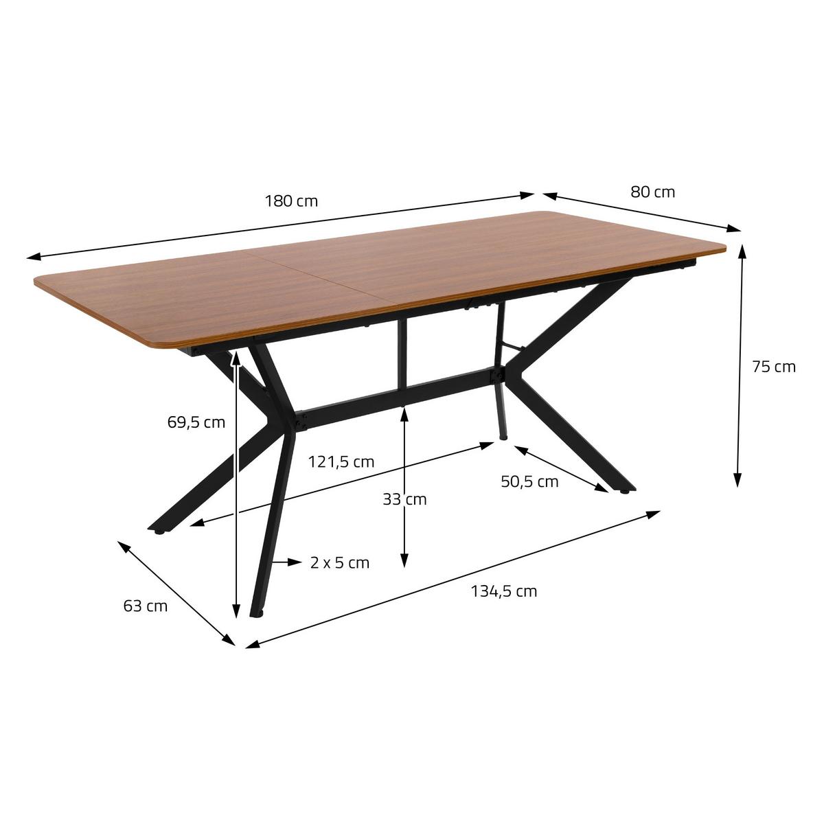 ESSTISCH aus MDF Dunkelbraun mit Stahlgestell rechteckig - Dunkelbraun, Holzwerkstoff (180/80/75cm) - ML-DESIGN