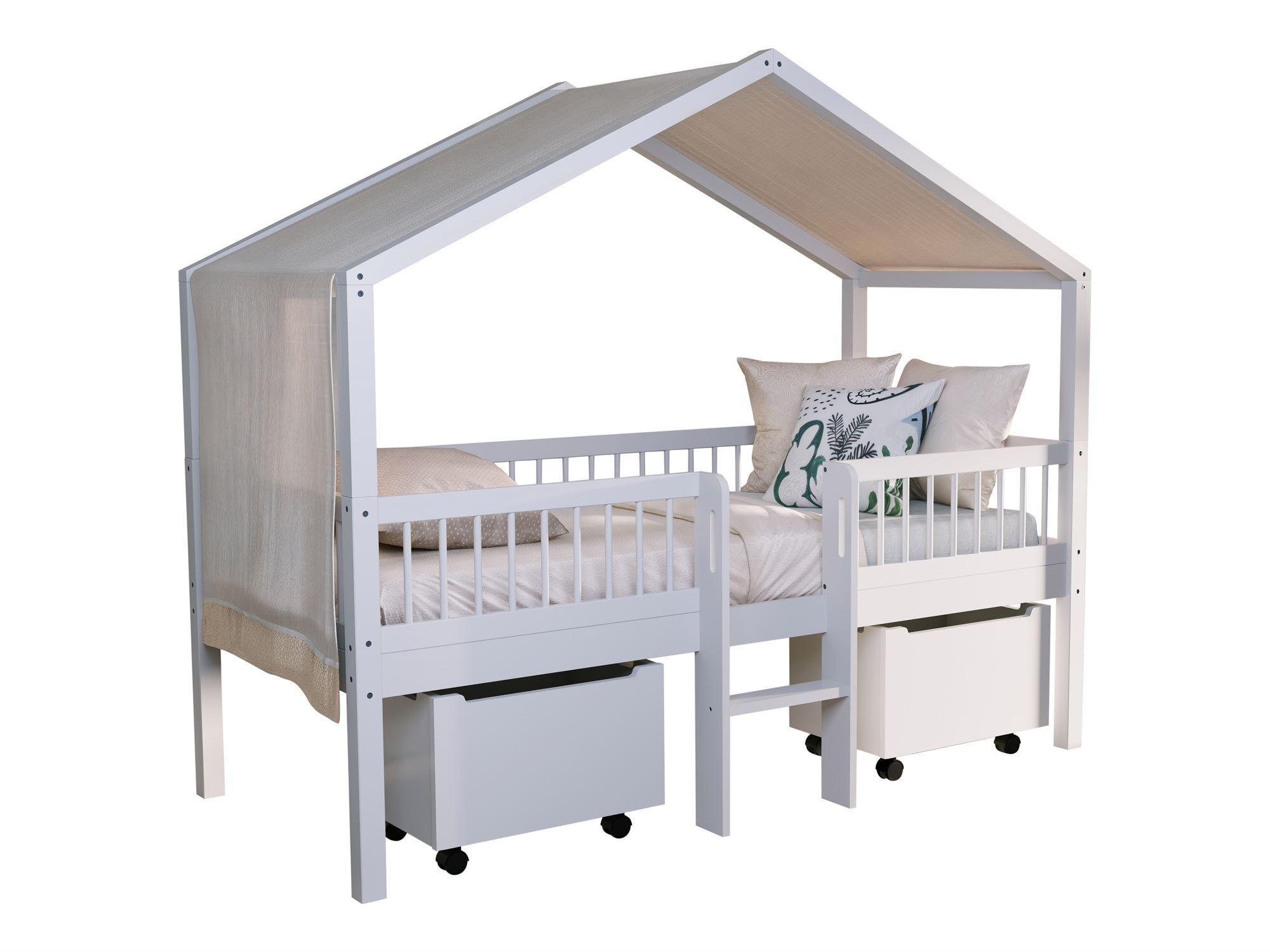 HAUSBETT HALBHOCH 90x200 Keeley Buche Weiß Leiter Himmel - Weiß, Holz (90/200cm) - 58aufmkessel