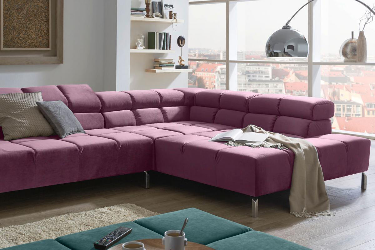 ECKSOFA MIT MOTORISCHEM SITZVORZUG NELSON Violett Velvet Relaxfunktion - Violett/Silberfarben, Textil (321/216cm) - KAWOLA