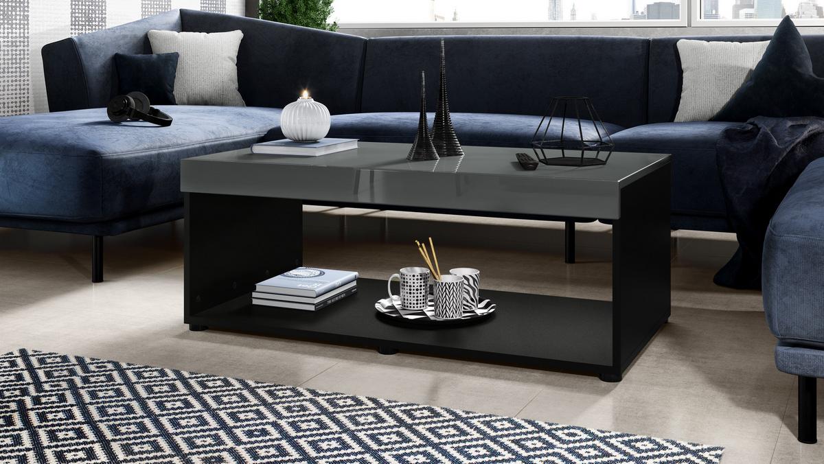 WOHNZIMMERSET Berlin Grau Hochglanz - Grau, Holzwerkstoff (155/46/40cm) - Vladon