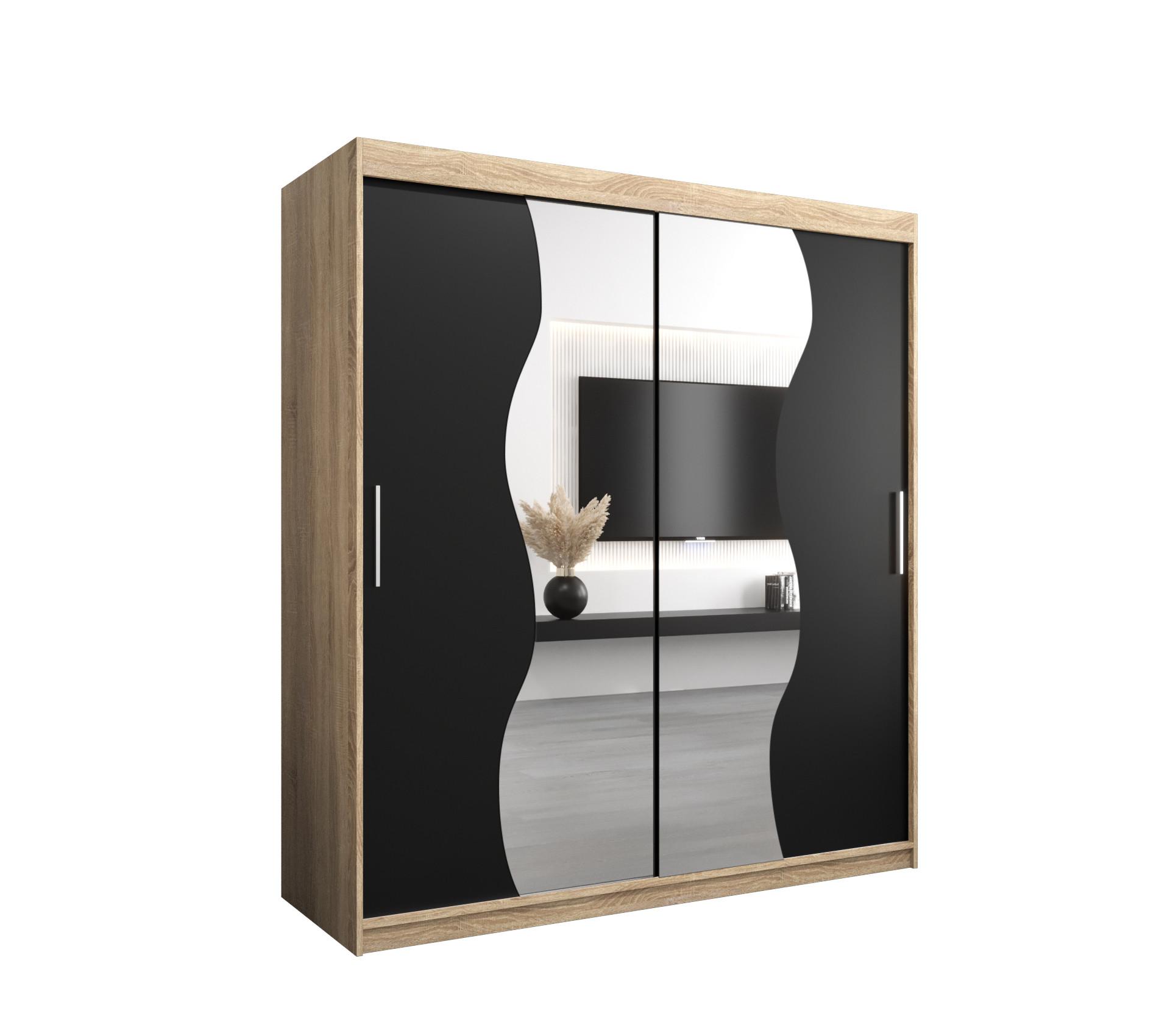 SCHWEBETÜRENSCHRANK 200/180/62 2-türig - Silberfarben/Schwarz, Holz/Kunststoff (180/200/62cm) - MÖBEL KRYSPOL