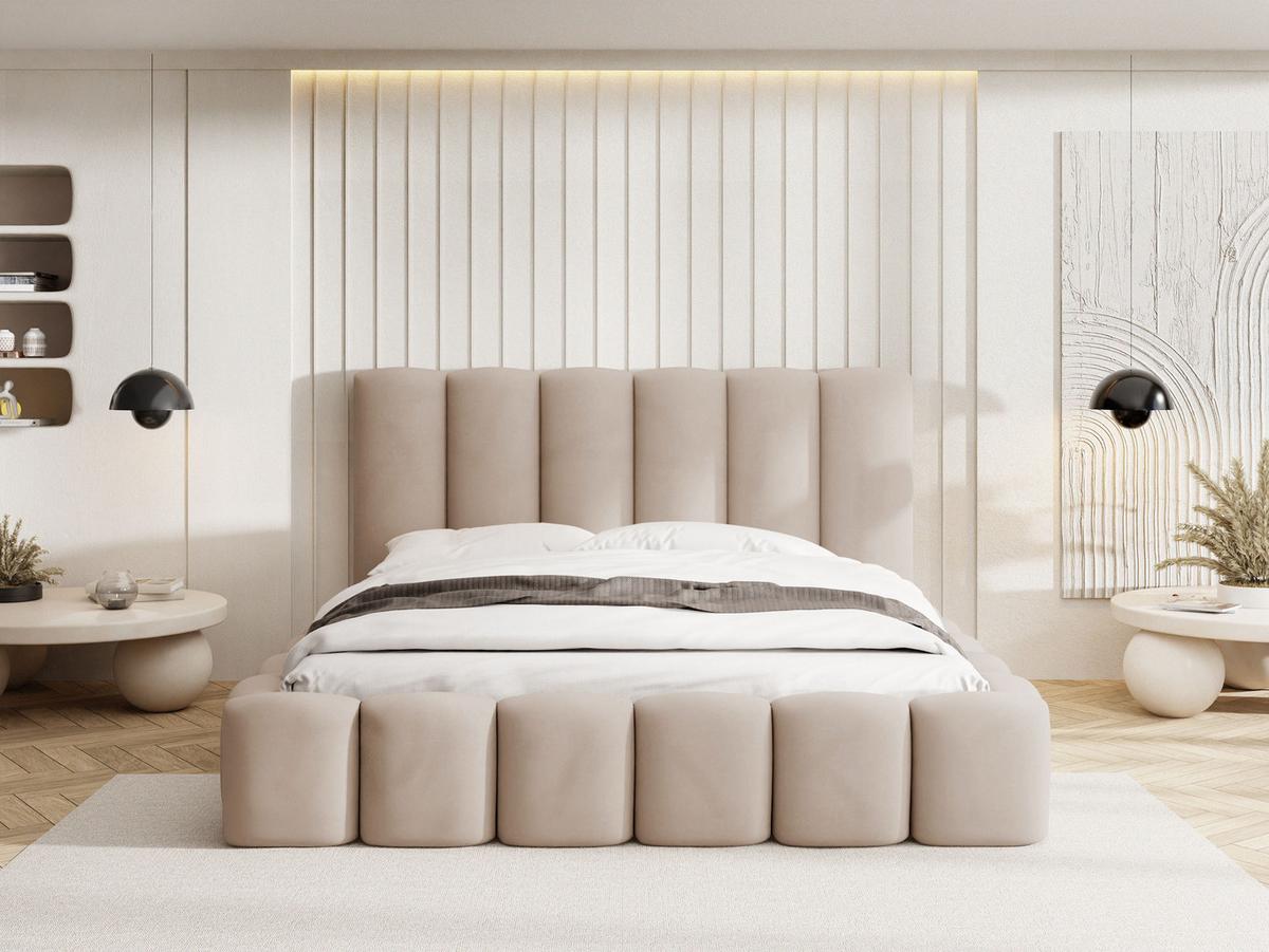 POLSTERBETT Serenity mit Bettkasten, Beige Samt 160x200 cm - Ecru/Beige, Holzwerkstoff/Kunststoff (160/200cm) - WFL GROUP