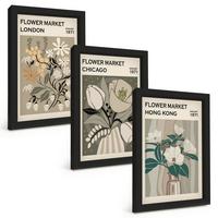BILDER SET 3er Set - 20x30 cm Schwarzer Rahmen - Blumenmessen London Chicago Hongkong - Schwarz, Kunststoff (20/30cm) - TULUP
