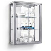 HÄNGEVITRINE 25/60/80 cm mit Spiegel, LED & 2 höhenverstellbaren Glasböden - Transparent/Silberfarben, Glas/Holzwerkstoff (60/80/25cm) - K-Möbel