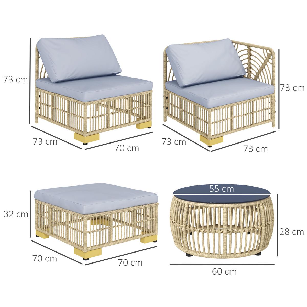 GARTENMÖBEL Set, PE Rattan, Beige+Grau - Beige/Grau, Kunststoff - Outsunny