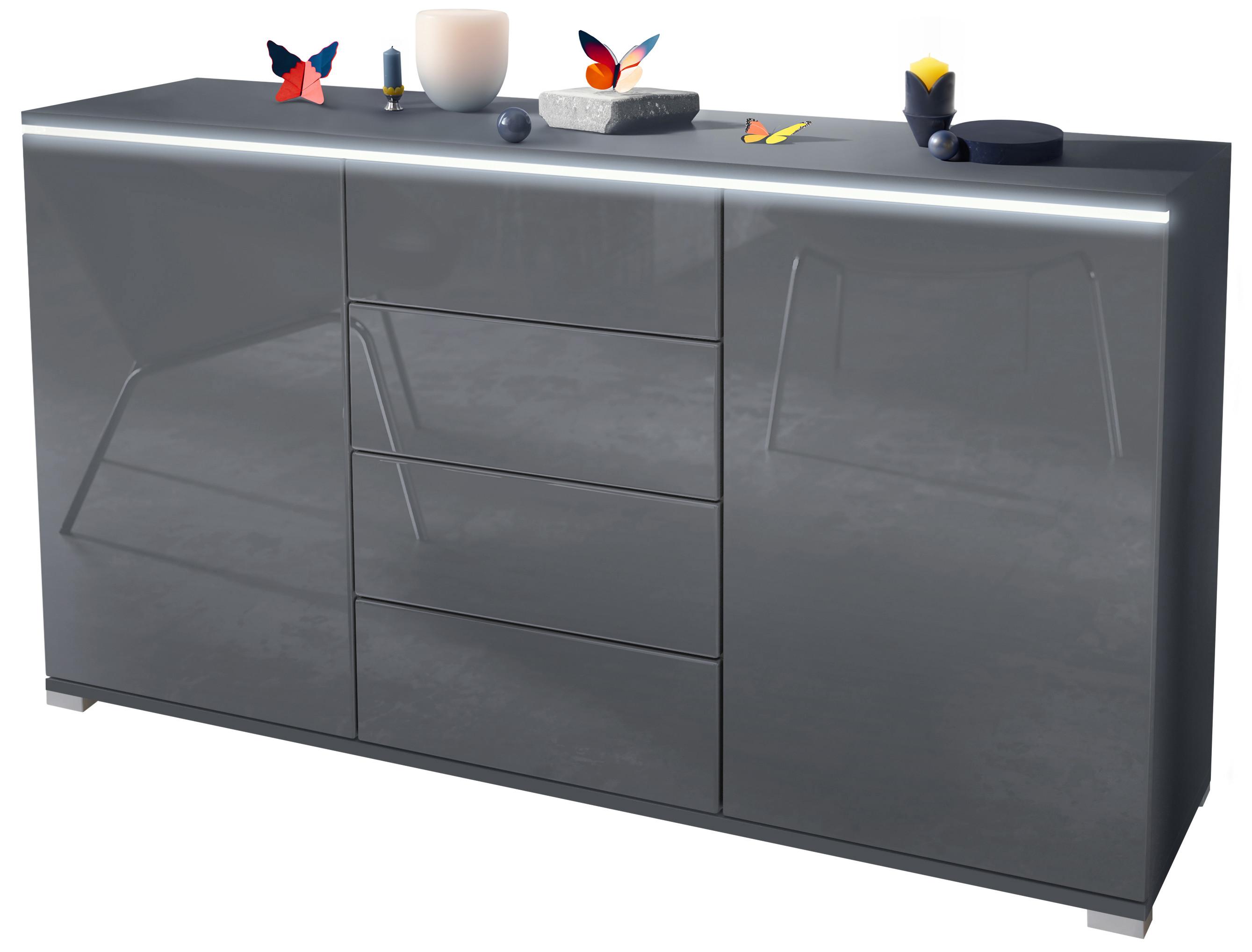 SIDEBOARD Faro Grau Hochglanz - Anthrazit, Holzwerkstoff (138.5/75.5/35cm) - Vladon