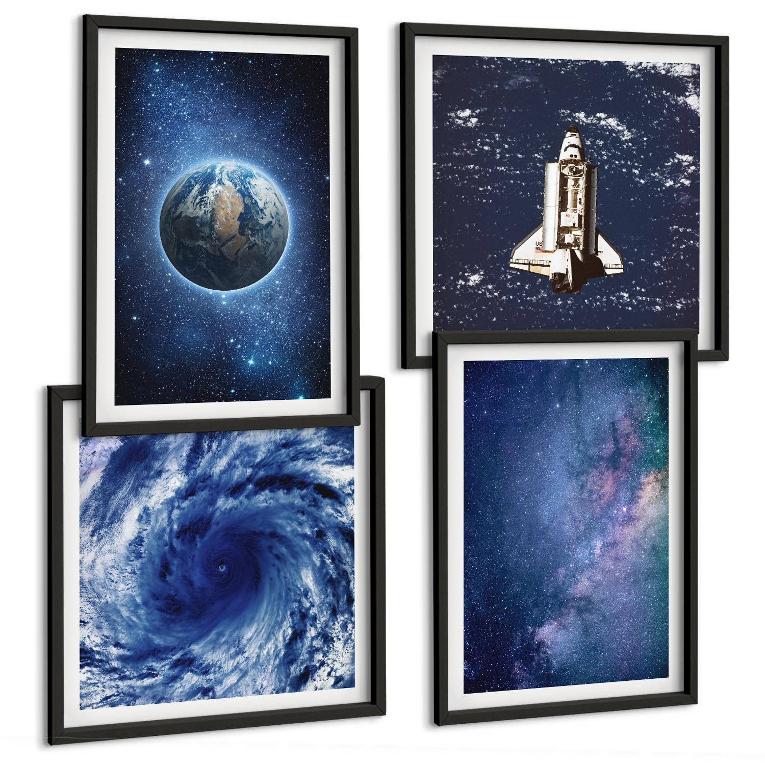 BILDER SET 4er Set - 50x50 cm & 40x60 cm Schwarzer Rahmen - Erde Weltraumsturm Galaxie - Schwarz, Kunststoff (50/50cm) - TULUP
