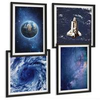 BILDER SET 4er Set - 50x50 cm & 40x60 cm Schwarzer Rahmen - Erde Weltraumsturm Galaxie - Schwarz, Kunststoff (50/50cm) - TULUP