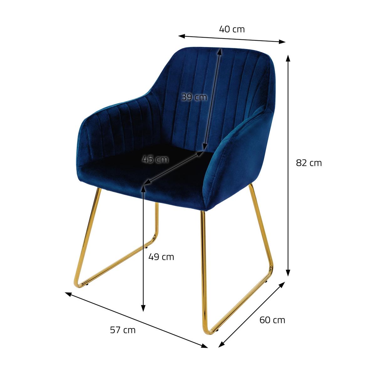 ESSZIMMERSTÜHLE 2er Set Blau Samt - Blau/Goldfarben, Textil/Metall (60/82/57cm) - ML-DESIGN