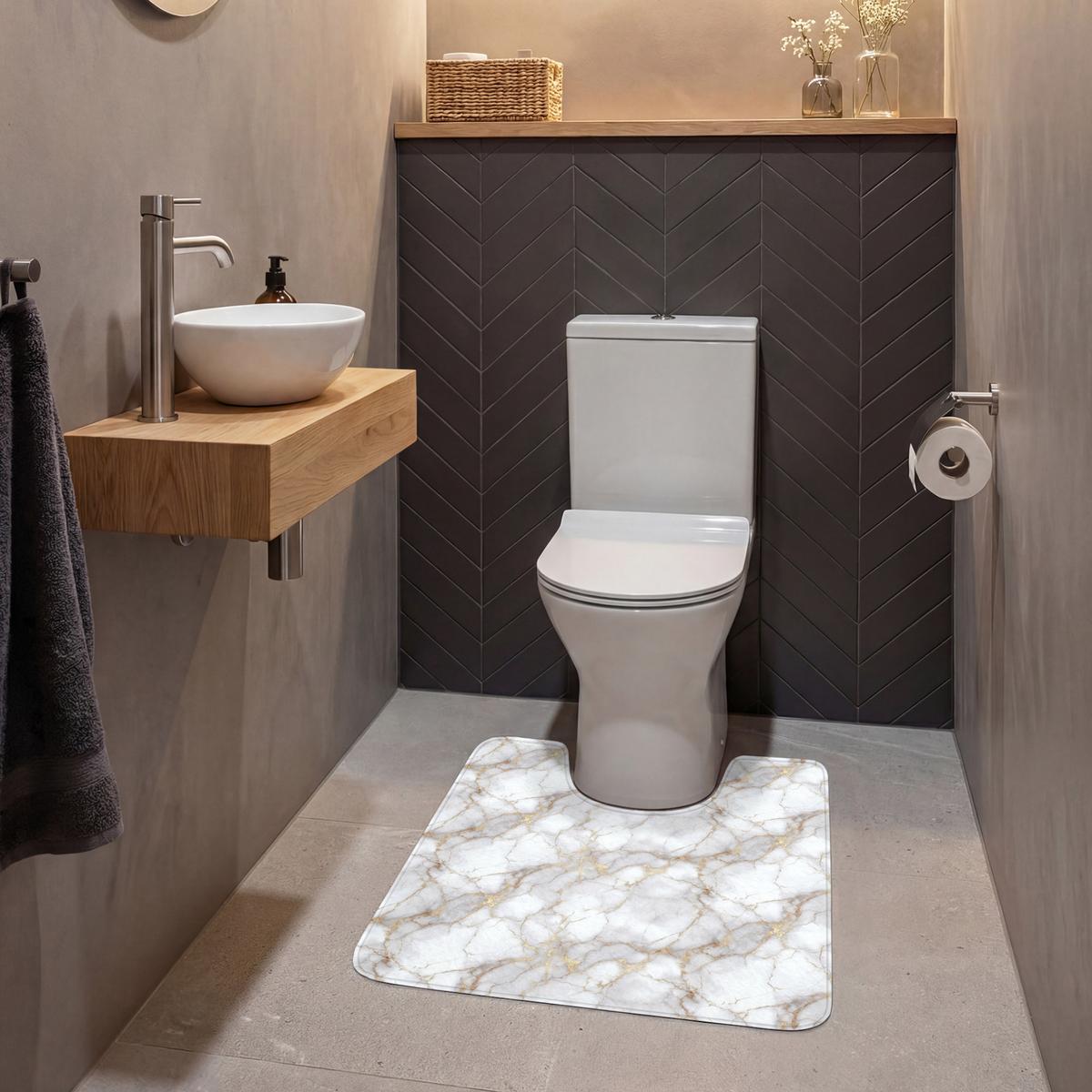 WC-VORLEGER Weiß - Gold - Marmor - Grau Toilettenvorleger 55x60 cm - Weiß, Textil (55/1cm) - OnlyWow
