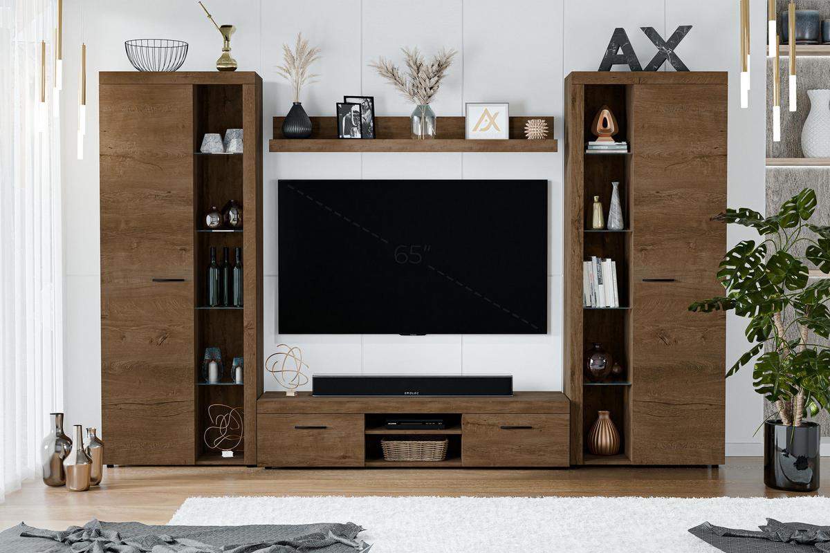 WOHNWAND Spacoro XL Lefkas 300/190/40 cm Viel Stauraum ohne LED - Braun, Holzwerkstoff/Kunststoff (300/190/40cm) - AX Living