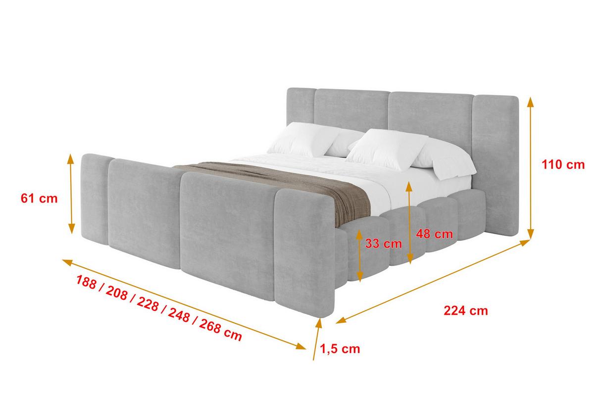 POLSTERBETT mit Bettkasten, Fußteil und Lattenrost, Bett mit Matratze H3/H4 - NILO-Z 140x200 Grau - Grau, Holzwerkstoff/Textil (140/200cm) - ALTDECOR