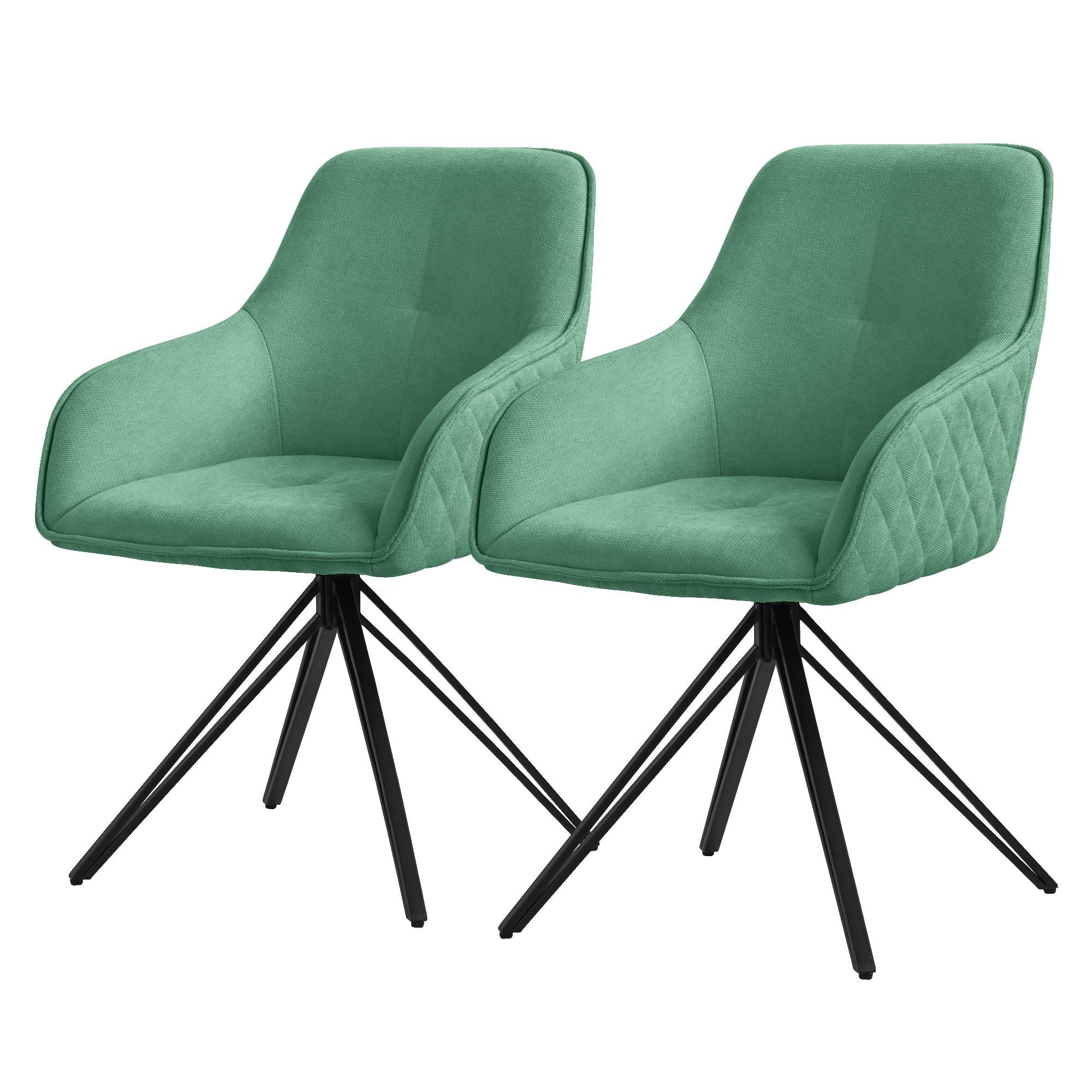 ESSZIMMERSTUHL 2er Set drehbar Grün Webstoff - Schwarz/Grün, Textil/Metall (61/84.5/57cm) - ML-DESIGN
