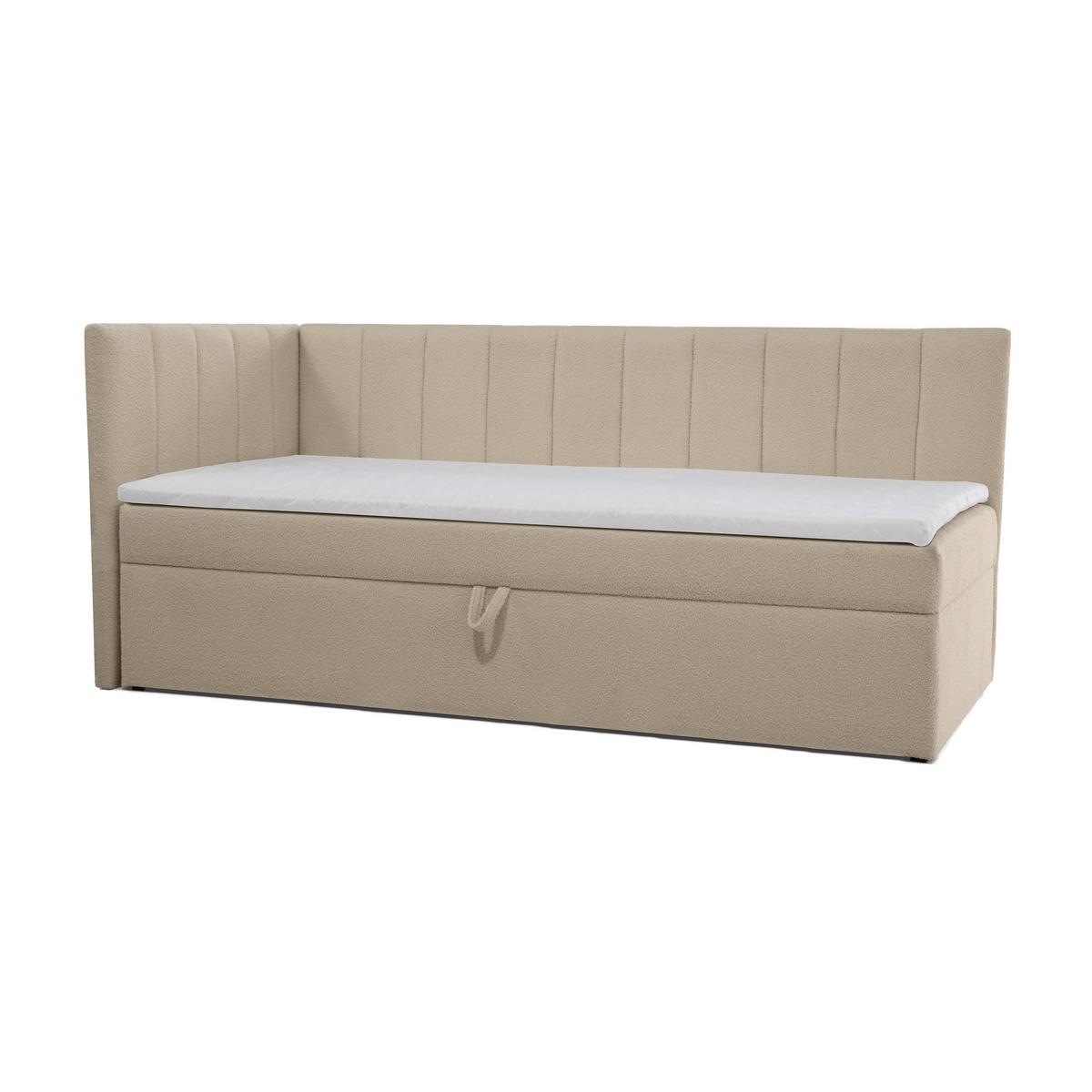 SCHLAFSOFA Rafi, Eckbett mit Bettkasten, 90x200 cm, Dunkelbeige - Ecru, Textil (209/94/102cm) - Beautysofa