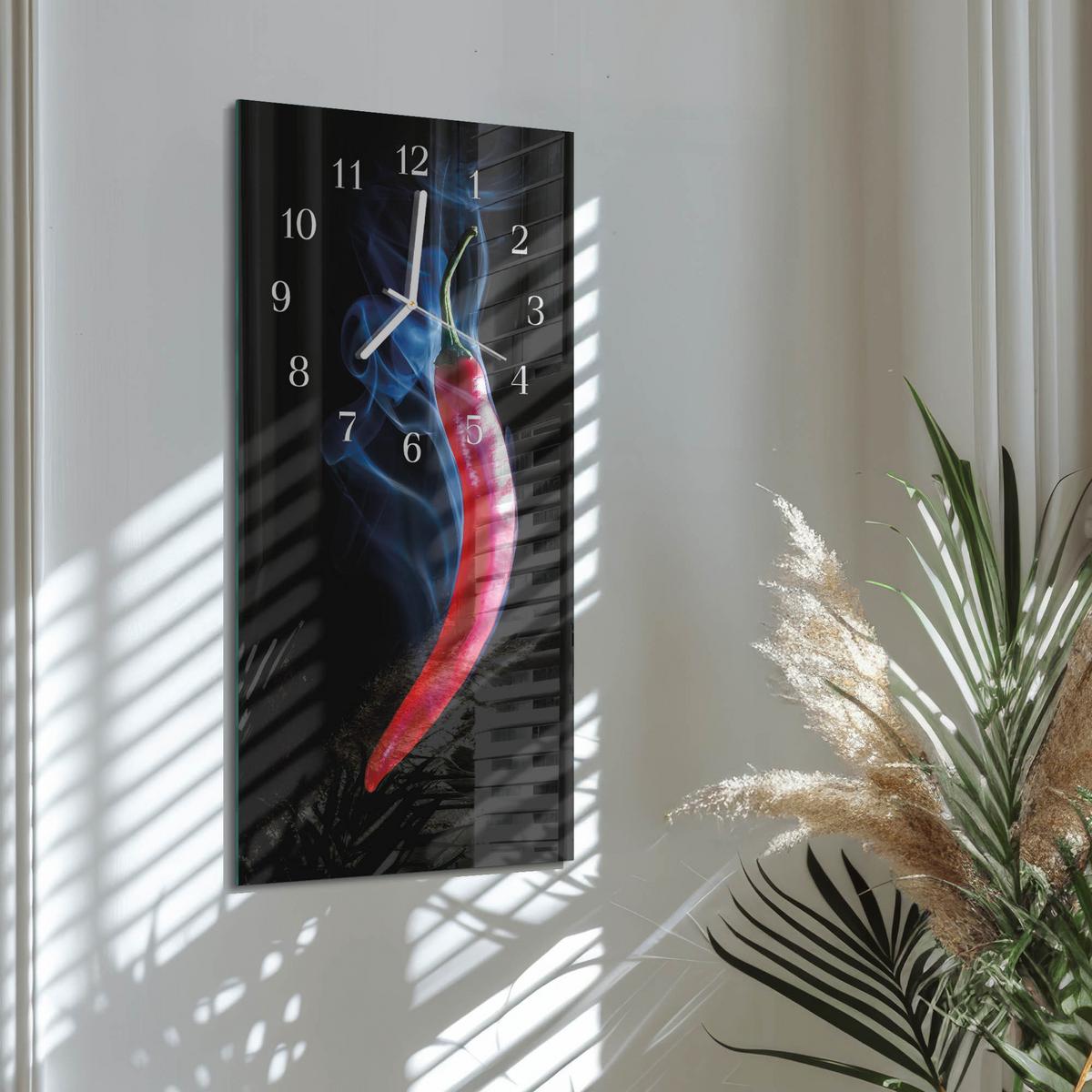WANDUHR aus Glas 30x60 cm - Pfeffer - Multicolor, Glas (30/60/0.4cm) - TULUP
