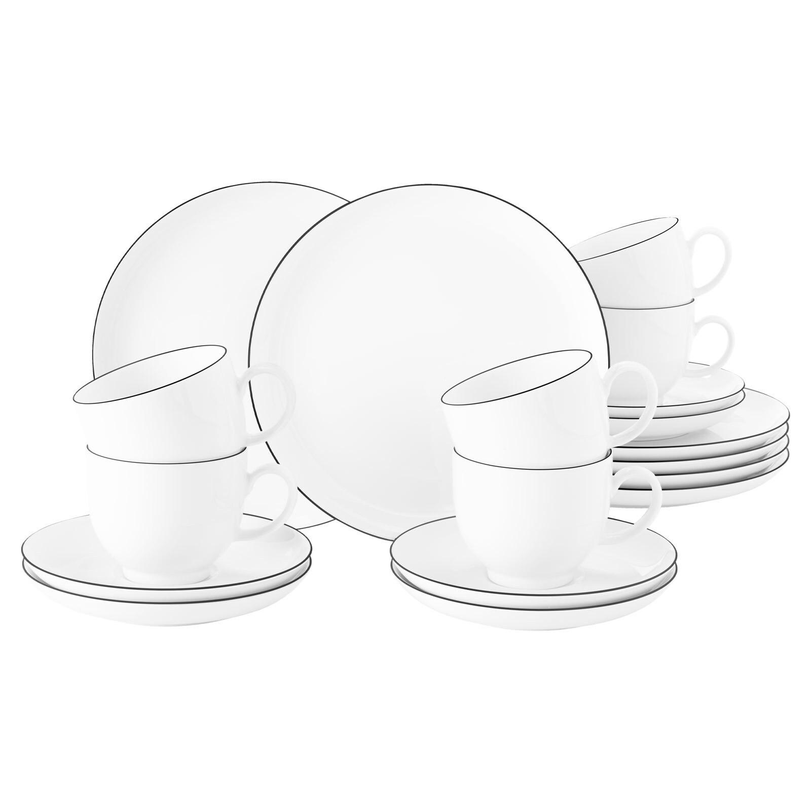 KAFFEESERVICE RUND Lido Black Line schwarz-weiß 18-tlg. - Schwarz/Weiß, Keramik (24/18.1/43cm) - Seltmann Weiden