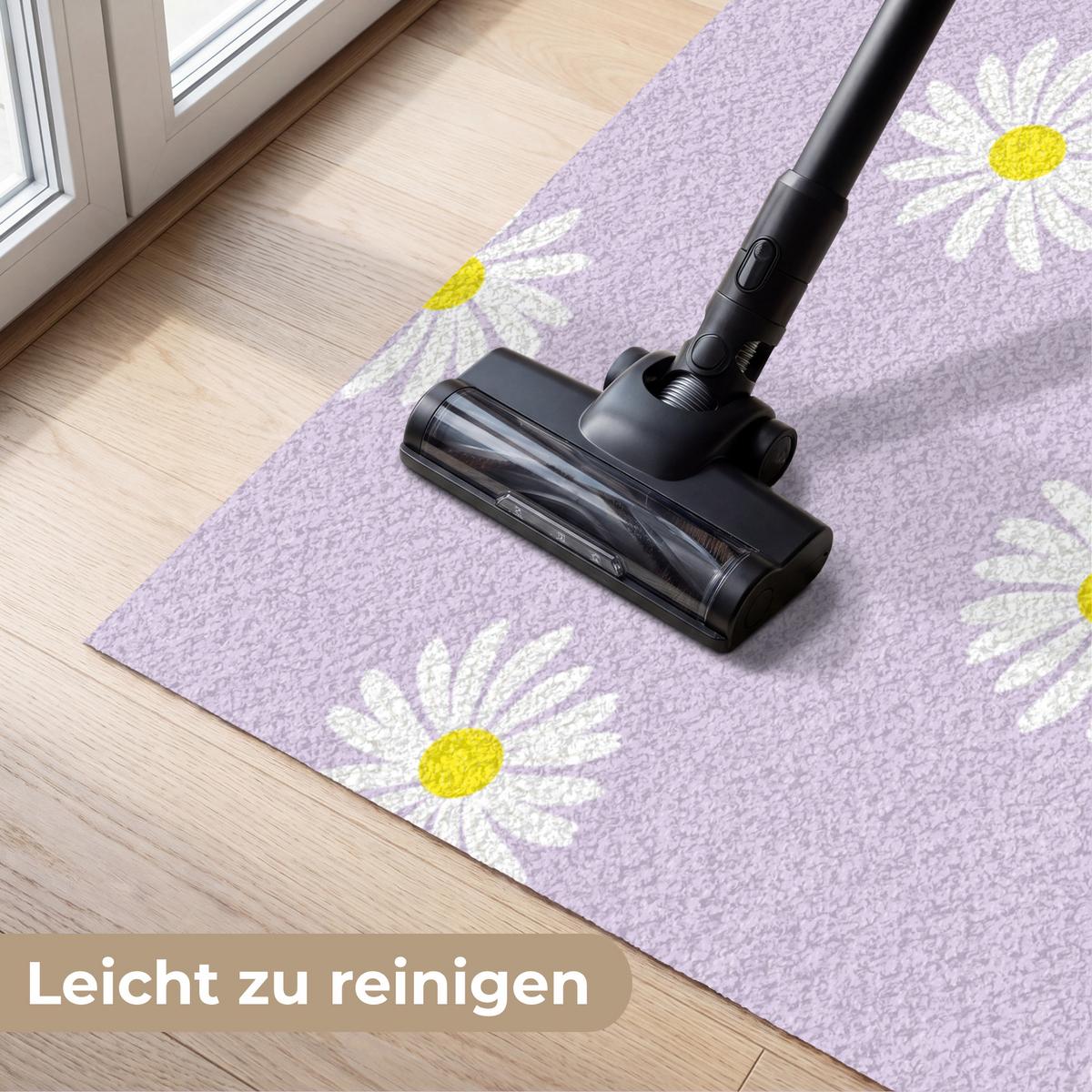 FUSSMATTE Gänseblümchen - Pastell - Weiß - Lila - Blumen Sauberlaufmatte 180x120 cm - Flieder, Kunststoff (180/0.4cm) - MuchoWow