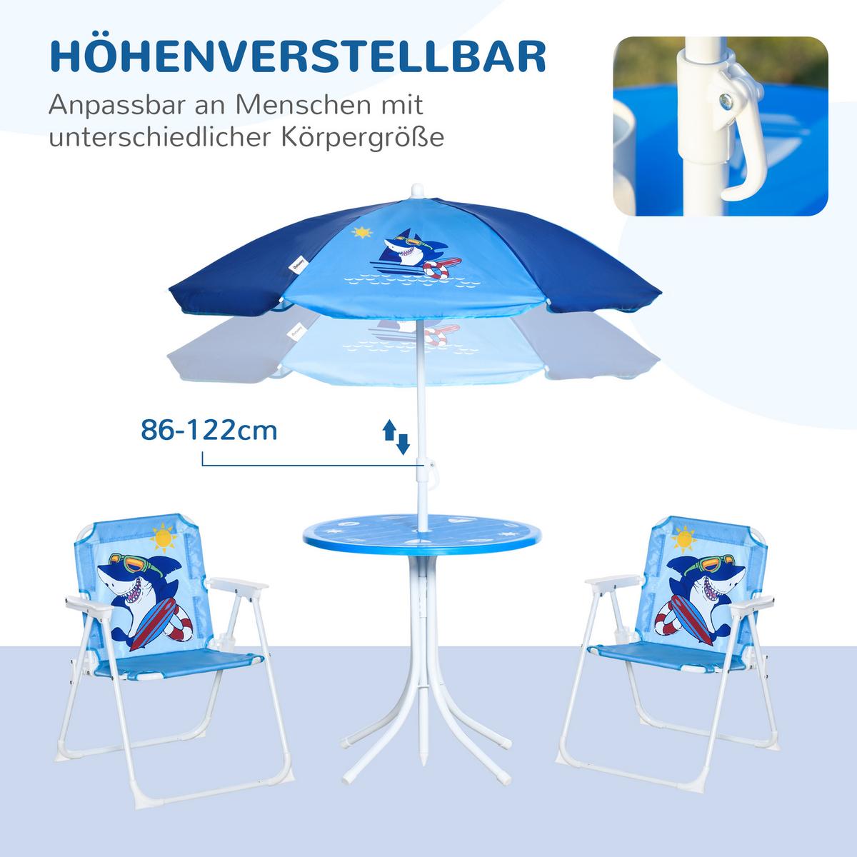 4 tlg. Kindersitzgruppe Garten 2 Klappstühle Sonnenschirm 3-6 Jahre Blau - Blau, Metall - Outsunny