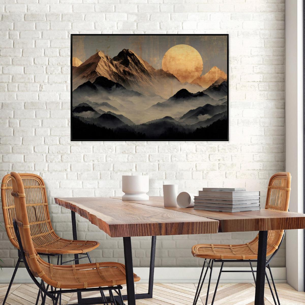 BILDER mit Rahmen Gebirge Landschaft Schwarz 120x80 cm - Multicolor, Metall (120/80cm) - Wallarena