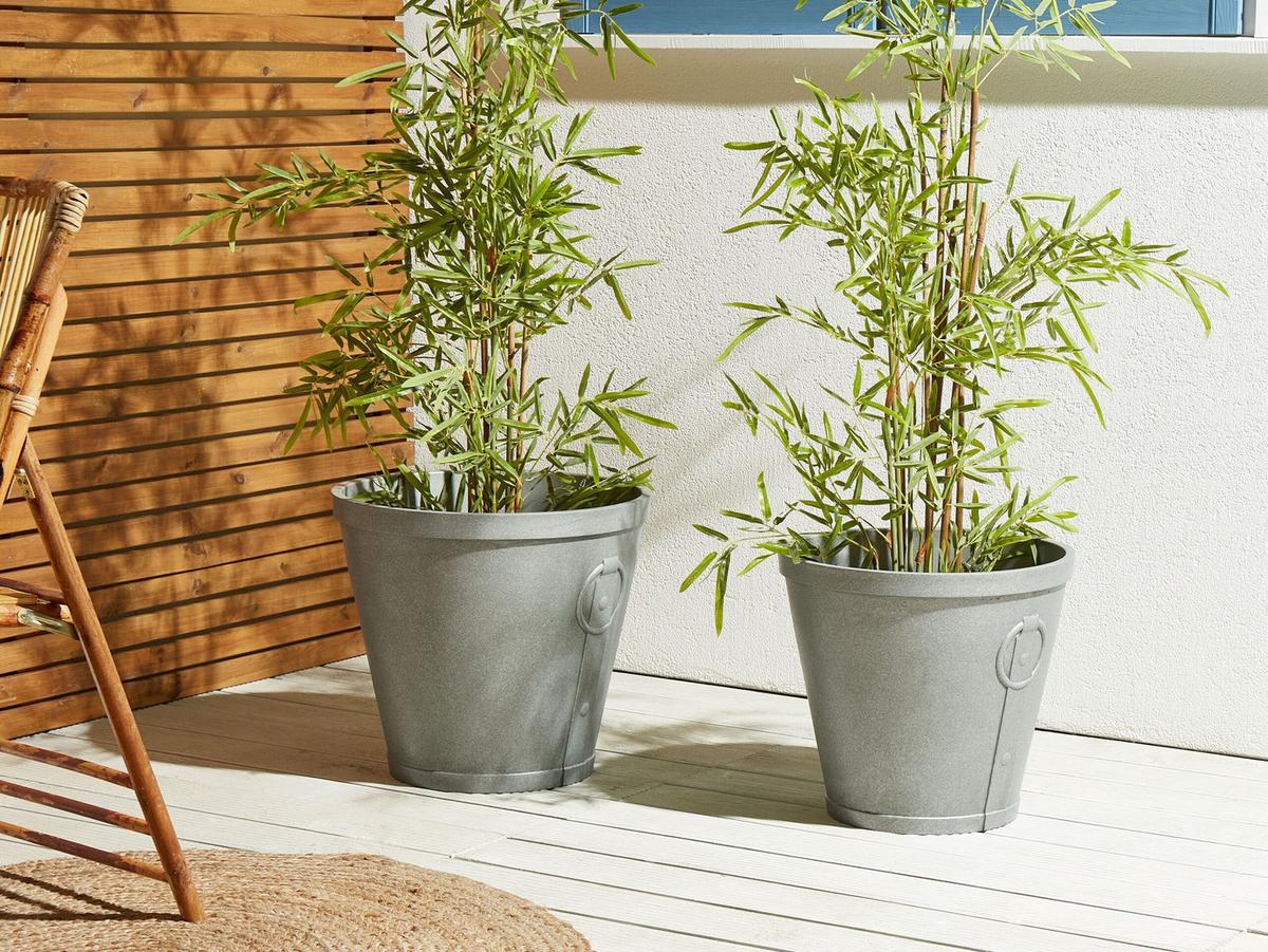 BLUMENTOPF grau rund 41/41/37 cm Vari - Grau, Stein (37cm) - Beliani