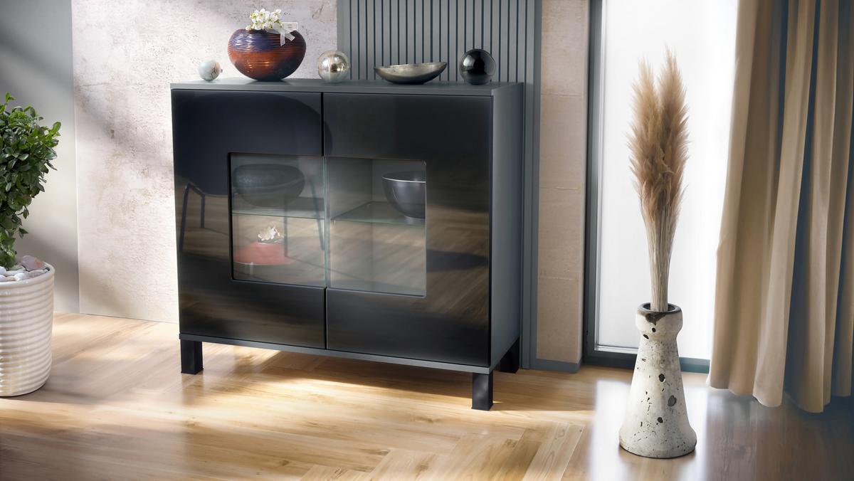 KOMMODE Grömitz Schwarz Hochglanz - Schwarz Hochglanz, Holzwerkstoff (92.5/84.5/35cm) - Vladon
