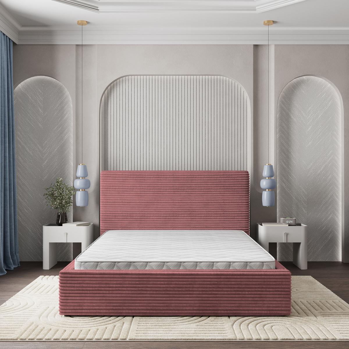 POLSTERBETT MIRETTI 200x200 cm mit Bettkästen - Rosa - Rosa, Holz/Textil - MASSENO