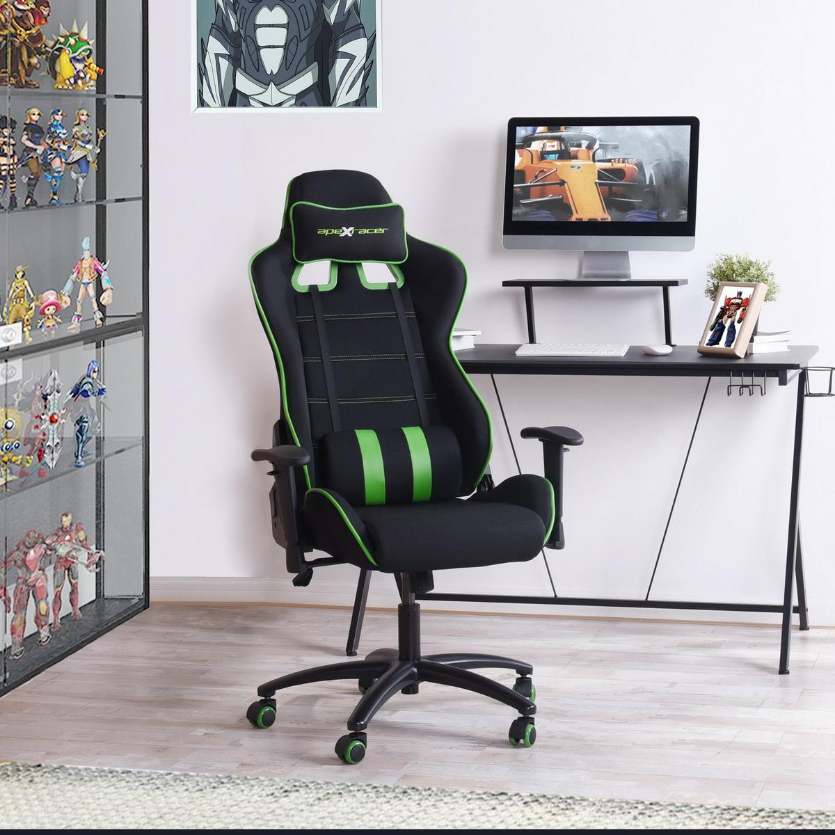 GAMINGSTUHL Grün, Metall, Kunststoff, Textil - Schwarz/Grün, Metall (70/139/56cm) - Urban Meuble