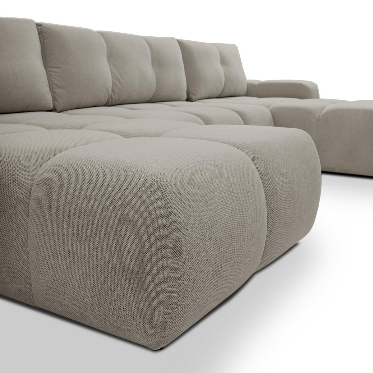 WOHNLANDSCHAFT DUCA U Hellgrau Jersey mit Schlaffunktion - Hellgrau, Holz (359/88/177cm) - MASSENO